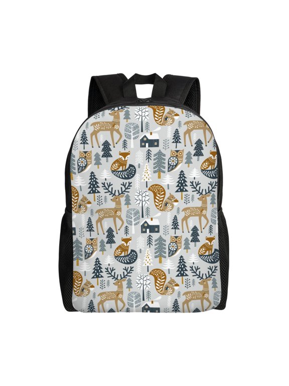 Winter Forest Animals Print Laptop Backpack,Work Business Backpacks, Large Capacity Nurse Bag College Bookbag for School, Waterproof Casual Daypack for Travel
