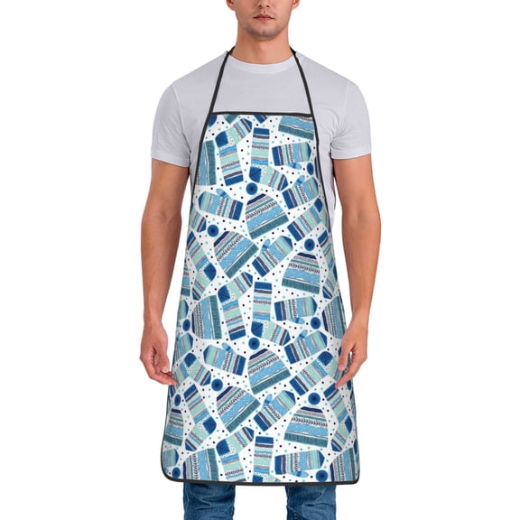 Fuzoiu Winter Knit Hat and Socks Print Waterproof Apron, Kitchen Apron for Women Men Chef, Apron for Christmas Dinner Party Cooking Baking Crafting House Cleaning Kitchen