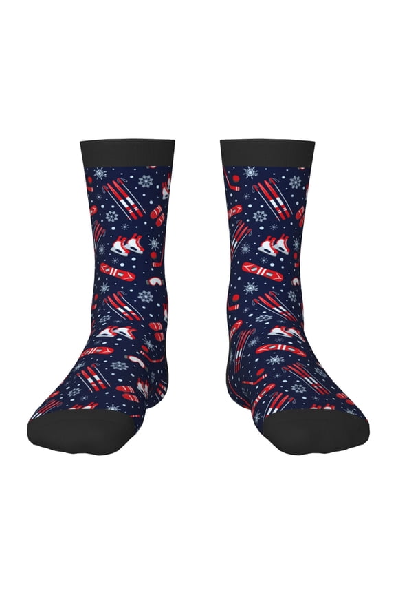 Winter Skiing Snowflakes Print Kids Socks For Boys Girls,Grip Crew Socks with Non Slip,Lightweight Stretch Crew Socks,Toddlers Crew Boot Socks