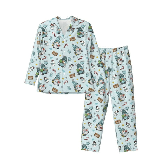 Fuzoiu Winter Wonderland Light Blue Print Men's Long-Sleeved Pajama,Lounge Button Down Nightwear,Mens Notch Collar Pajama Set -Medium