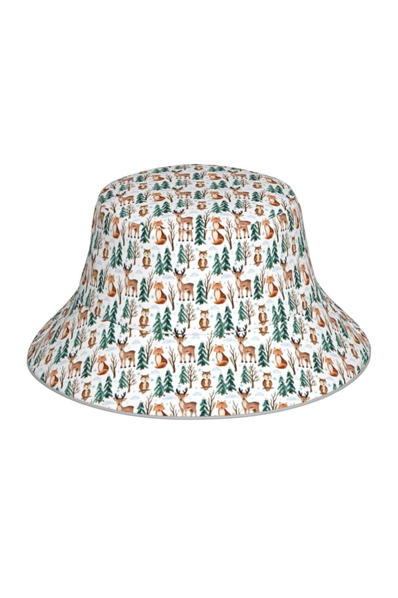 Winter Woodland Friends Print Reflective Bucket Hat,Outdoor Hat for Men and Women,Bucket Hat for Travel Fishing Hunting Summer Camp