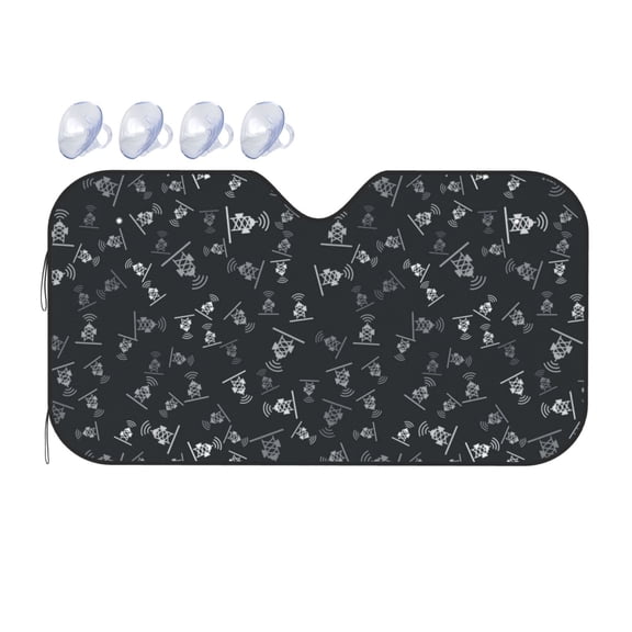 Fuzoiu Wireless Antenna Icon Print Car Windshield Sunshade,Foldable Reflective Sun Visor,Windshield Sun Shade,UV Rays Sun Visor Shade,Auto Front Sun Shield Shade-Medium