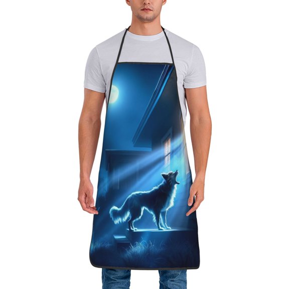 Fuzoiu A Wolf Barks Out A Window Print Waterproof Apron, Kitchen Apron for Women Men Chef, Apron for Christmas Dinner Party Cooking Baking Crafting House Cleaning Kitchen