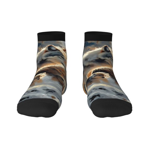 Fuzoiu Wolf Family Winter Wonderland Print Adult Socks, Crew Moisture-wicking Socks, Unisex Cushion Crew Socks,Casual Sports Ankle Socks