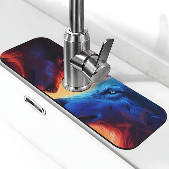Fuzoiu Wolf Print Kitchen Faucet Suction Pad, Sink Splash Guard Faucet Mat, Faucet Handle Drip Catcher Tray Drying Mat For Bathroom Kitchen Bathroom Countertop