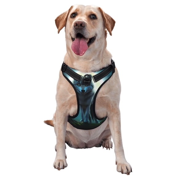Fuzoiu Wolf Print Reflective Dog Harness,Adjustable, Breathable Pet Vest,Dog Harness No Pull,No Choke Pet Vest for Small, Medium, and Large Dogs-Medium