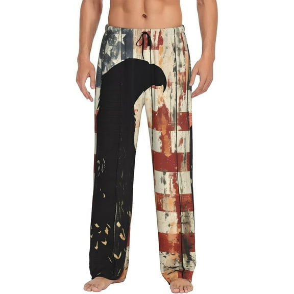 Fuzoiu Wood Grain Bald Eagle Print Men's Pajama Pants,Lounge Pants for Men,Lounge PJ Bottoms,Sleepwear Pants with Drawstring Pockets -XX-Large