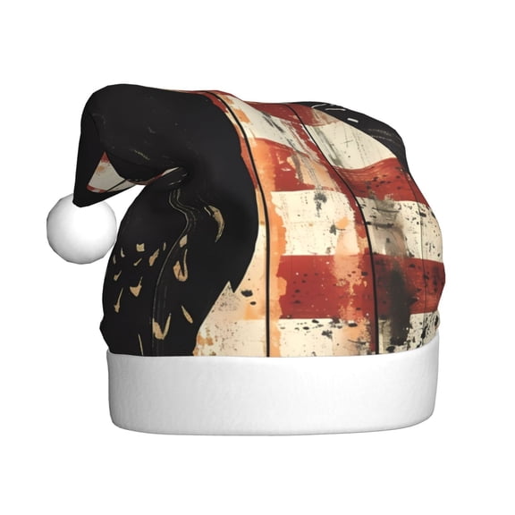 Fuzoiu Wood Grain Bald Eagle Print Santa Hat Christmas Hat for Adults,Santa Hats with Pompom, Unisex Xmas Holiday Hat for Christmas New Year Festive Party Supplies