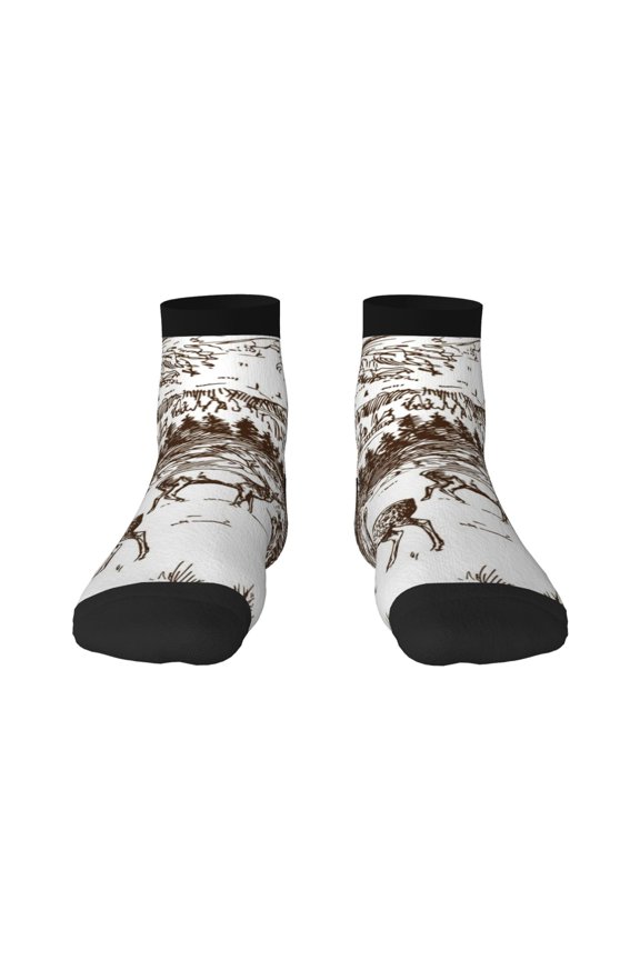 Woodland Forest With Deers Print Adult Socks, Crew Moisture-wicking Socks, Unisex Cushion Crew Socks,Casual Sports Ankle Socks