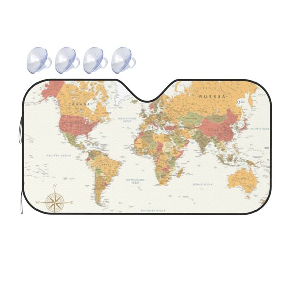 Fuzoiu World Map 1 Print Car Windshield Sunshade,Foldable Reflective Sun Visor,Windshield Sun Shade,UV Rays Sun Visor Shade,Auto Front Sun Shield Shade-Small