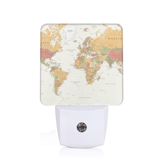 Fuzoiu World Map 1 Print Dusk to Dawn LED Night Light with Light Sensor, Energy-Efficient Touch-Safe Night Lamp for Home, Office, and Kids' Rooms-US