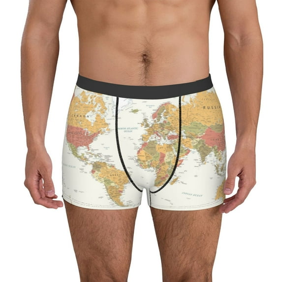 Fuzoiu World Map 1 Print Men's Ultra Breathable Underwear,No Riding Up Boxer Briefs with ComfortFlexible Waistband-X-Large
