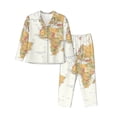 thumbnail image 1 of Fuzoiu World Map 1 Print Women's Long-Sleeved Pajama,Lounge Button Down Nightwear,Womens Notch Collar Pajama Set-XX-Large, 1 of 7