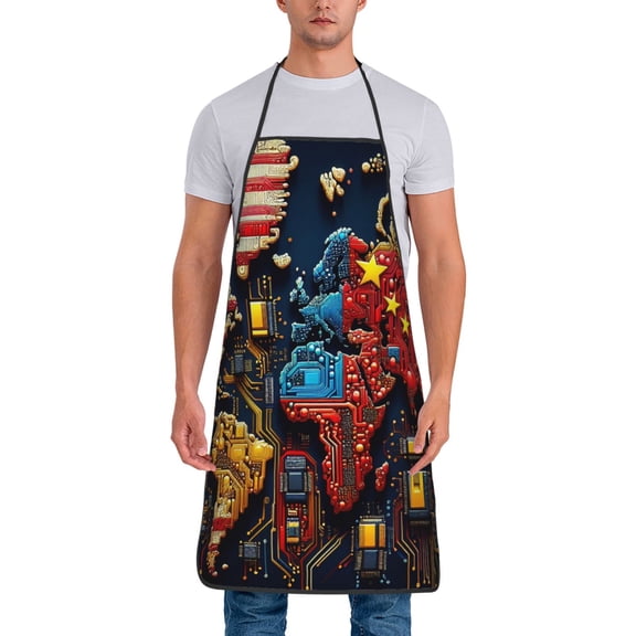 Fuzoiu World Map Of Digital Circuits Print Waterproof Apron, Kitchen Apron for Women Men Chef, Apron for Christmas Dinner Party Cooking Baking Crafting House Cleaning Kitchen