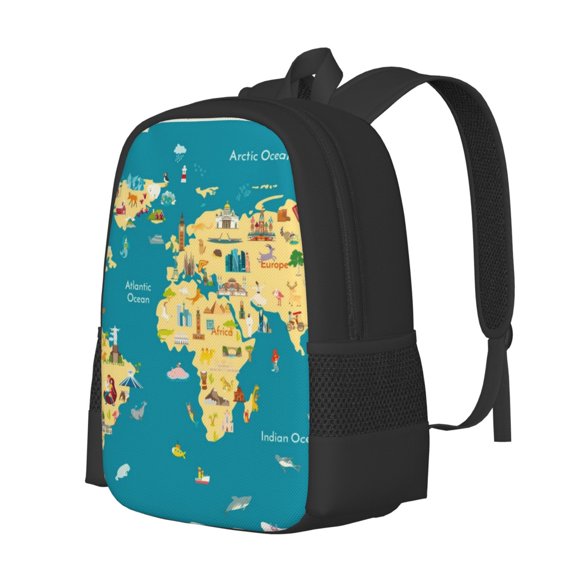 Fuzoiu World Map With Landmarks Print Large Capacity Backpack,Travel Backpack,Laptop Bag,College School Rucksack Bag,for School, Travel & Outdoor Activities