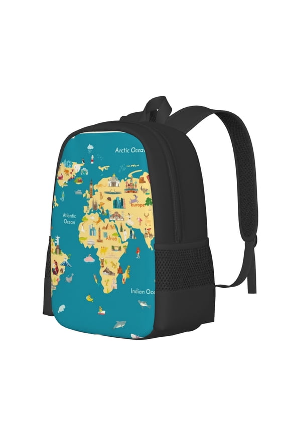 World Map With Landmarks Print Large Capacity Backpack,Travel Backpack,Laptop Bag,College School Rucksack Bag,for School, Travel & Outdoor Activities
