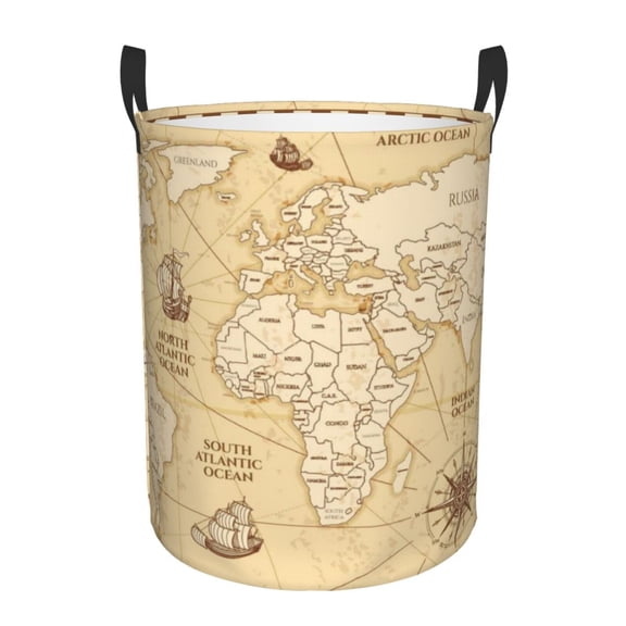 Fuzoiu World Map Print Circular Hamper,Laundry Basket with Handle,Collapsible Laundry,Dirty Clothes Storage Basket,for Bedroom Bathroom Dorm Living Room-Small
