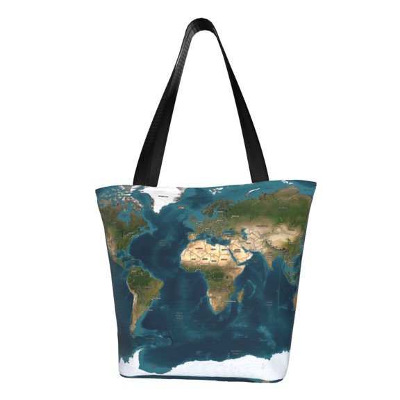 Fuzoiu World Map Print Large Capacity Shoulder Bag for Women,Large Capacity Office Purse,Laptop Tote Bag,Casual Everyday Tote for Work Beach Travel and Shopping Grocery