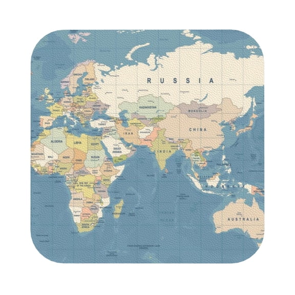 Fuzoiu World Map Print Leather Coasters Set,Drink Coasters Set of 6,for Tabletop Protection, Durable PVC Coasters,Home Décor and Housewarming Gift,Square