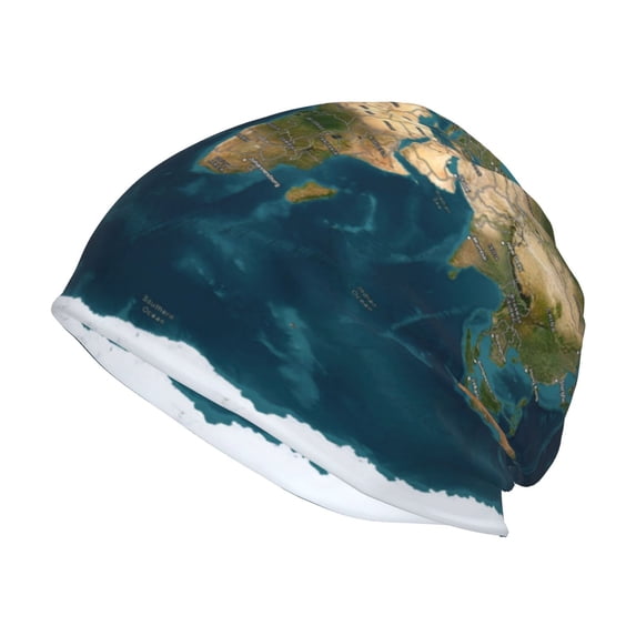 Fuzoiu World Map Print Winter Beanie Hat for Men & Women,Warm Knit Cap,Women Windproof Watch Hat,Knit Warm Unisex Beanie