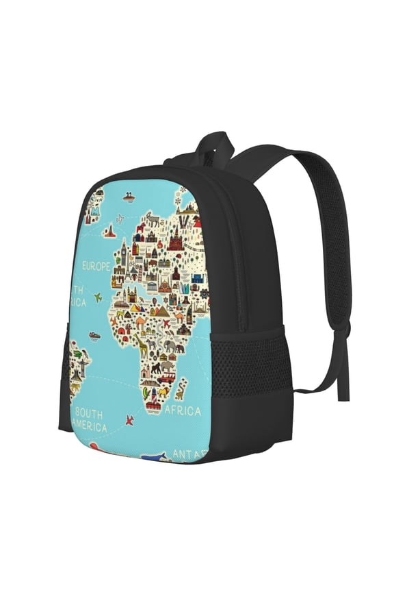World Travel Line Icons Map Print Large Capacity Backpack,Travel Backpack,Laptop Bag,College School Rucksack Bag,for School, Travel & Outdoor Activities