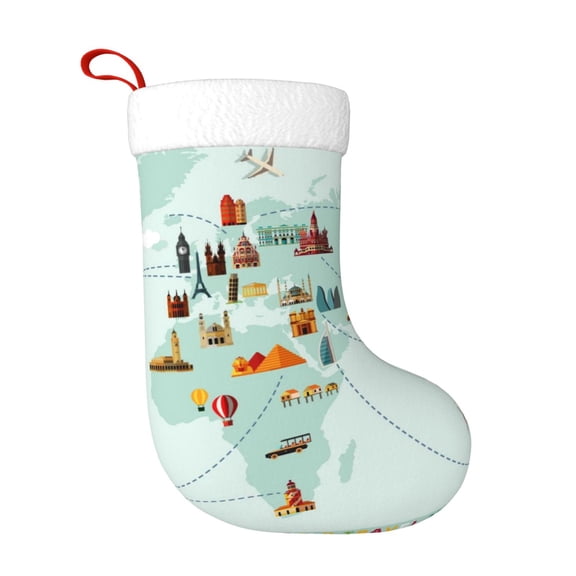 Fuzoiu World Travel Map Print Christmas Stockings, Party Supplies & Kids Gifts,Big Xmas Stockings Decoration for Family Decorations Hanging Ornament for Xmas Holiday Party