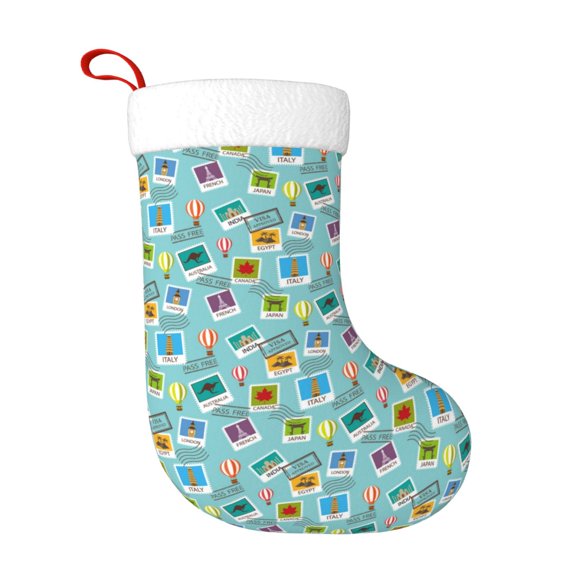 Fuzoiu World Travel1 Print Christmas Stockings, Party Supplies & Kids Gifts,Big Xmas Stockings Decoration for Family Decorations Hanging Ornament for Xmas Holiday Party