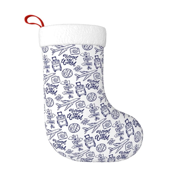 Fuzoiu World Travel2 Print Christmas Stockings, Party Supplies & Kids Gifts,Big Xmas Stockings Decoration for Family Decorations Hanging Ornament for Xmas Holiday Party