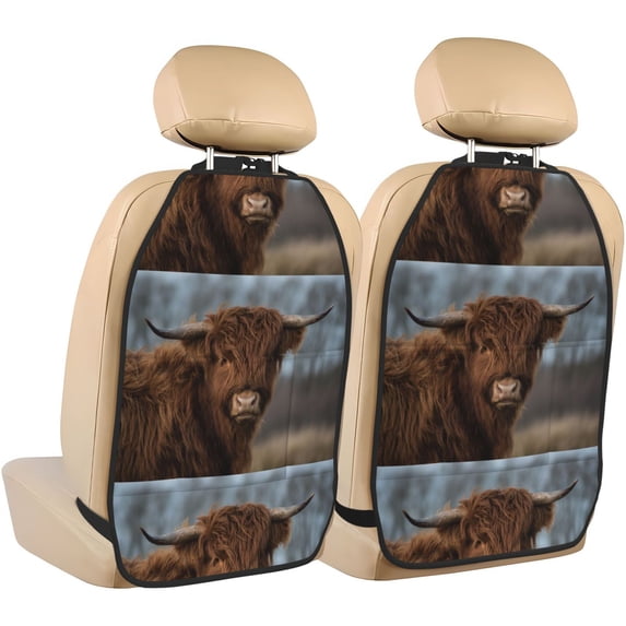 Fuzoiu Yak Print 2 Pack Kick Mat Back Seat Protector With 3 Storage Pockets, Universal Car Seat Back Organizer For Kids Pets, Waterproof Backseat Protector For Most Car