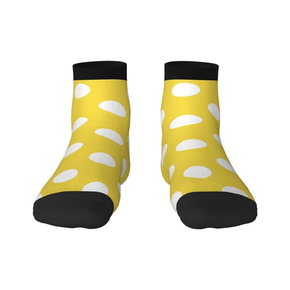 Fuzoiu Yellow And White Polka Dot Print Adult Socks, Crew Moisture-wicking Socks, Unisex Cushion Crew Socks,Casual Sports Ankle Socks
