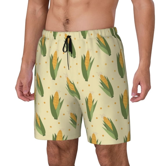 Fuzoiu Yellow Corn Print Men's Swim Shorts,Quick-Dry Double-Layer Swim Trunks,Board Trunks,Beach Shorts Swimwear Bathing Suits-Large