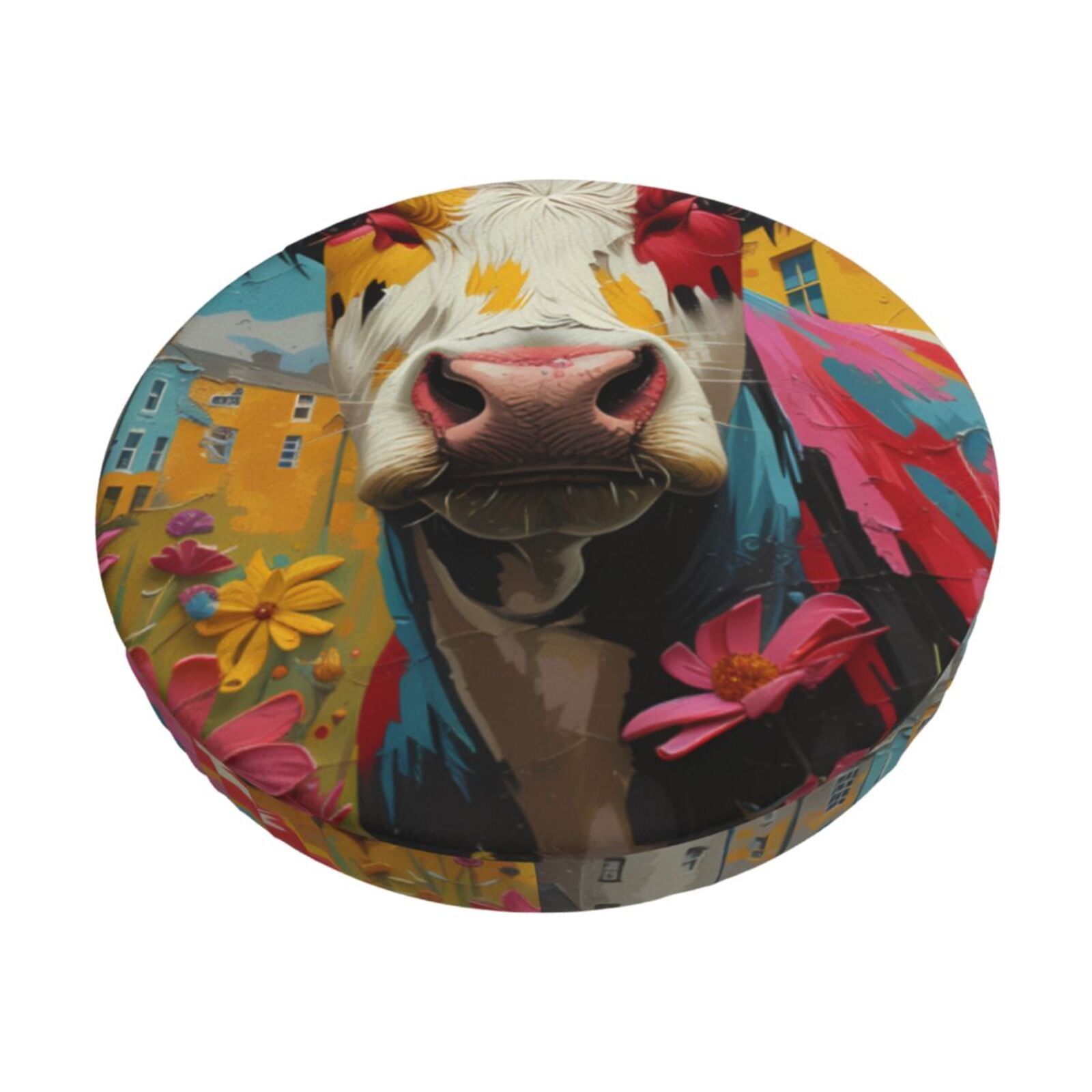 Fuzoiu Yellow Daisy Cow Print Bar Stool Cushions, Super Breathable