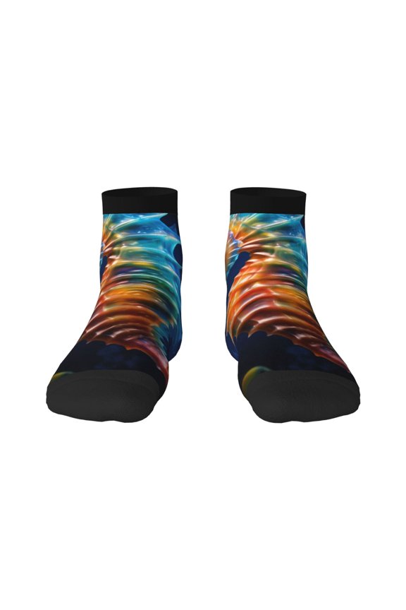 Yellow Fish Seahorse Print Adult Socks, Crew Moisture-wicking Socks, Unisex Cushion Crew Socks,Casual Sports Ankle Socks