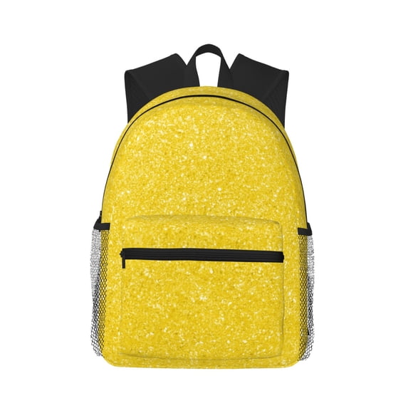 Fuzoiu Yellow Glitter Print School Backpack for Teens,Large Bookbag,Lightweight Laptop Bag for Travel, Work, School & Outdoor Adventures