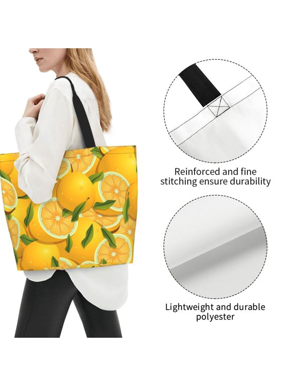 Fuzoiu Yellow Limes Print Tote Bags for Women,Shoulder Bag, Gym Tote,Top Handle Ladies Shoulder Bags for Work Beach Travel and Shopping Grocery