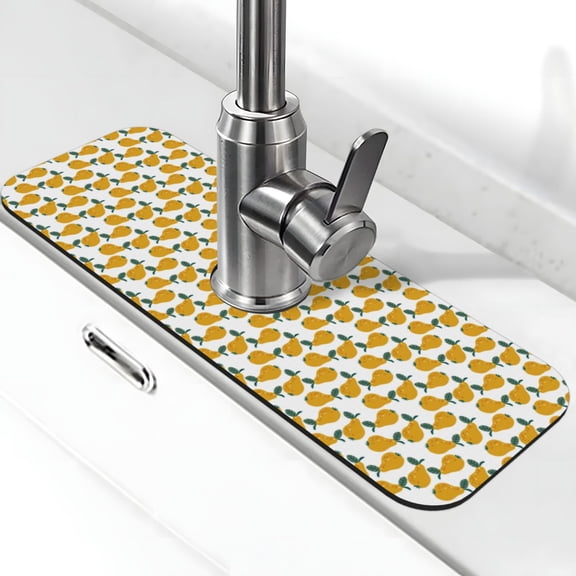 Fuzoiu Yellow Pears Print Kitchen Faucet Suction Pad, Sink Splash Guard Faucet Mat, Faucet Handle Drip Catcher Tray Drying Mat For Bathroom Kitchen Bathroom Countertop