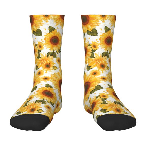 Fuzoiu Yellow Polka Dot Sunflower Print Kids Socks For Boys Girls,Grip Crew Socks with Non Slip,Lightweight Stretch Crew Socks,Toddlers Crew Boot Socks