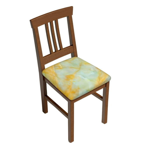 Fuzoiu Yellow With Teal Marble Print Square Cushion Cover,Couch Cushion Covers, Stretch Seat Slipcover for Dining Chairs, Banquets, and Home Decor-Six Piece