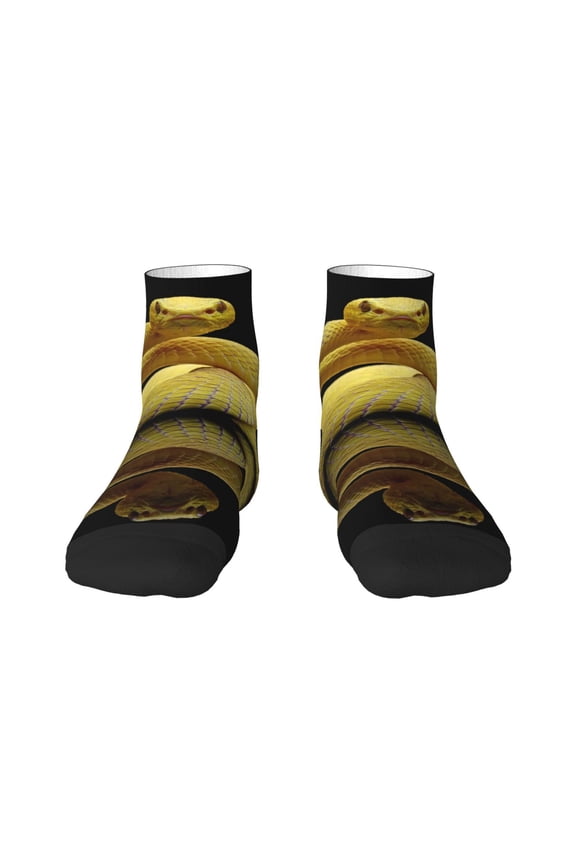 Yellow White-Lipped Pit Viper Print Adult Socks, Crew Moisture-wicking Socks, Unisex Cushion Crew Socks,Casual Sports Ankle Socks