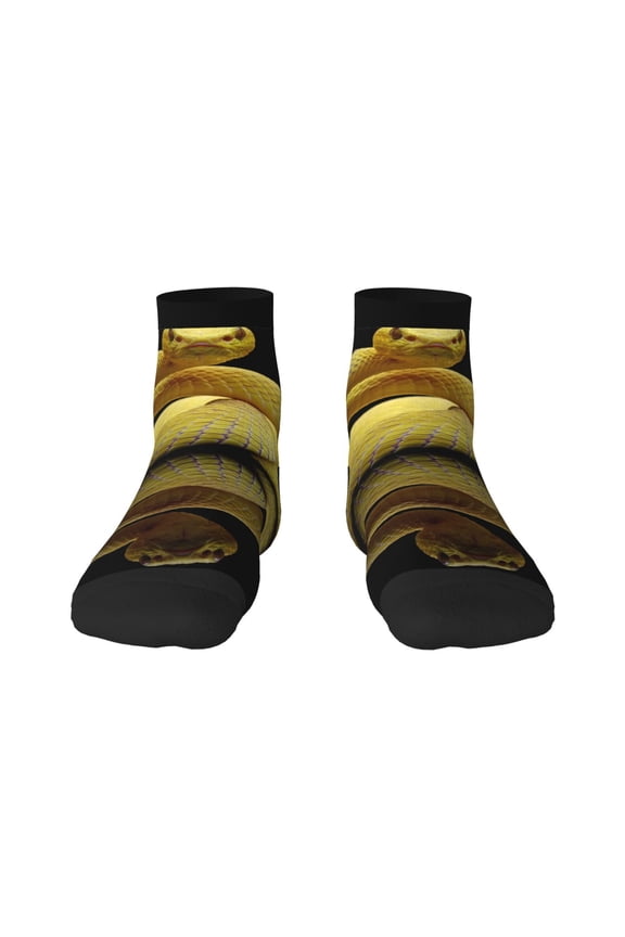 Yellow White-Lipped Pit Viper Print Adult Socks, Crew Moisture-wicking Socks, Unisex Cushion Crew Socks,Casual Sports Ankle Socks