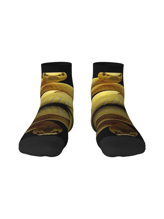 Yellow White-Lipped Pit Viper Print Adult Socks, Crew Moisture-wicking Socks, Unisex Cushion Crew Socks,Casual Sports Ankle Socks
