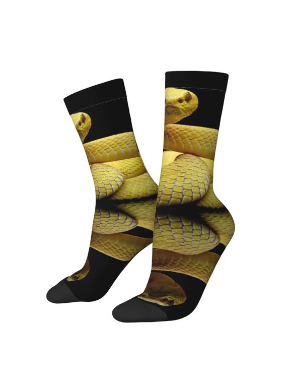 Yellow White-Lipped Pit Viper Print Athletic Crew Socks for Men & Women,Casual Crew Socks,Above Ankle Crew Socks for Business, Casual