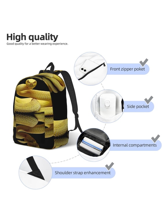 Yellow White-Lipped Pit Viper Print Canvas Backpack,Lightweight Travel Daypack,School Backpack Purse for Women Men, Casual Aesthetic Backpack