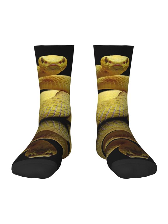 Yellow White-Lipped Pit Viper Print Kids Socks For Boys Girls,Grip Crew Socks with Non Slip,Lightweight Stretch Crew Socks,Toddlers Crew Boot Socks