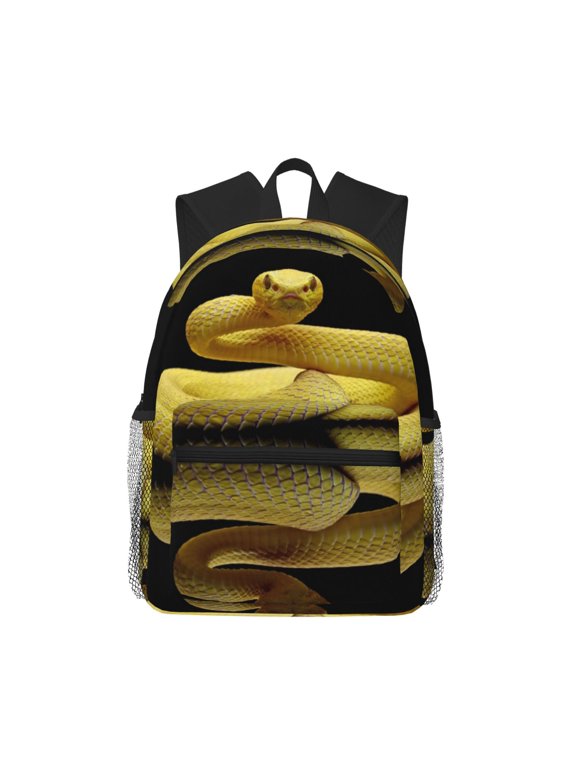 Yellow White-Lipped Pit Viper Print School Backpack for Teens,Large Bookbag,Lightweight Laptop Bag for Travel, Work, School & Outdoor Adventures