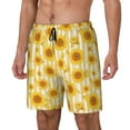 thumbnail image 1 of Fuzoiu Yellow White Striped Sunflower Print Men's Swim Shorts,Quick-Dry Double-Layer Swim Trunks,Board Trunks,Beach Shorts Swimwear Bathing Suits-XX-Large, 1 of 6