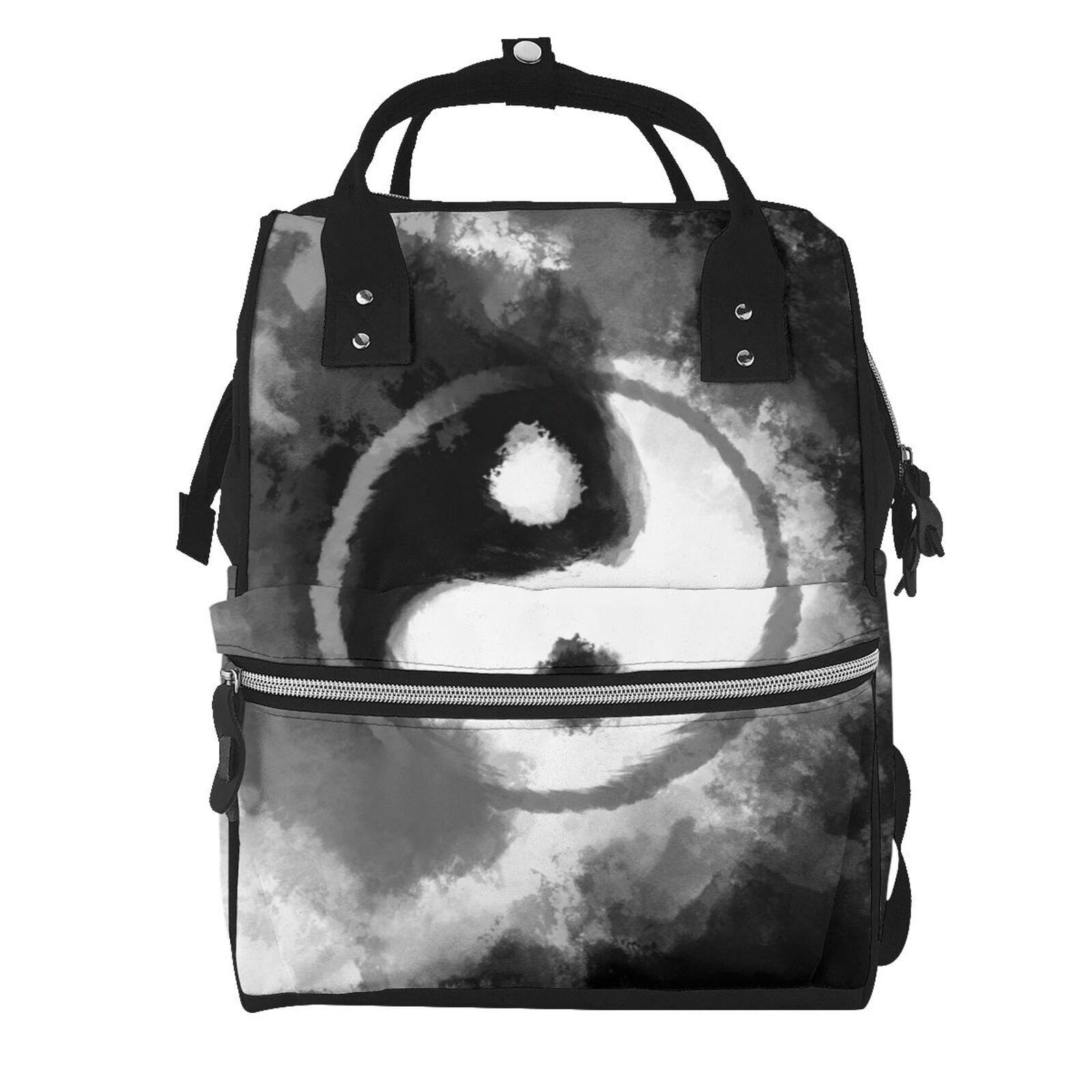 Fuzoiu Yin And Yang Print Diaper Bag Backpack,Baby Essentials Travel Tote,Multi function Waterproof Diaper Bag, Travel Essentials Baby Bag - Unisex