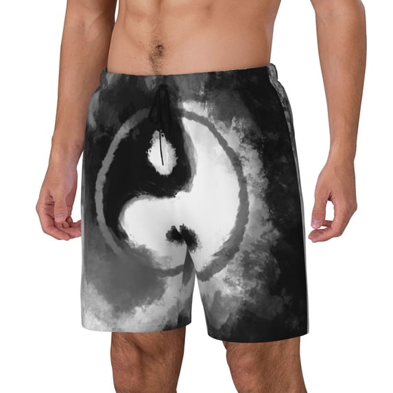 Fuzoiu Yin And Yang Print Men's Swim Shorts,Quick-Dry Double-Layer Swim Trunks,Board Trunks,Beach Shorts Swimwear Bathing Suits-Medium