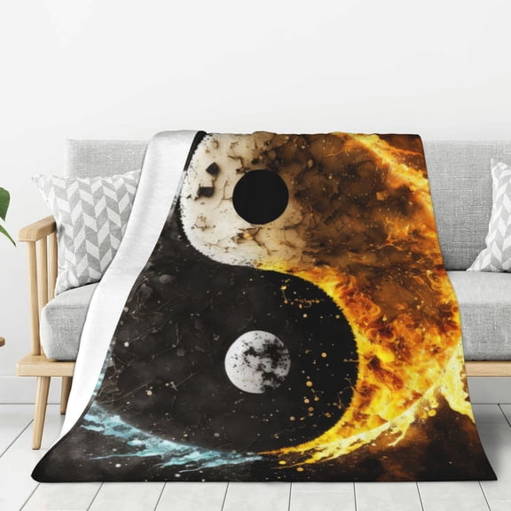 Fuzoiu Yin Yang Print Flannel Throw Blanket,Light Weight Warm Decorative,Throw Blanket Cover for Sofa, Couch, Bedroom,Travel-50"x40"
