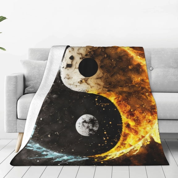 Fuzoiu Yin Yang Print Ultra-Soft Micro Fleece Blanket,All Seasons Flannel Throw, Lightweight Blanket for Bed, Sofa, Couch, Movie Night, Camping, and Travel-60"x50"